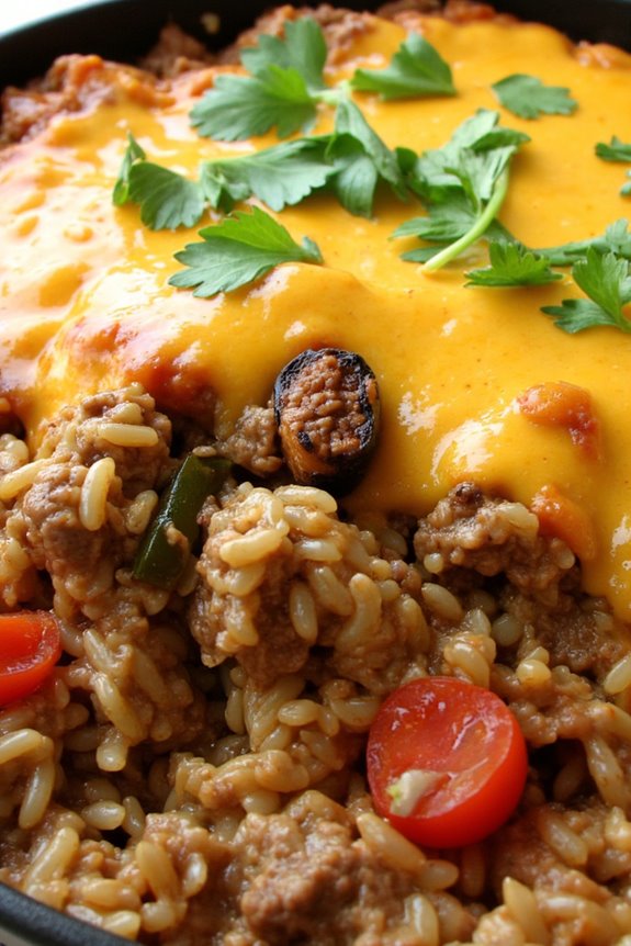 beef and poblano rice skillet