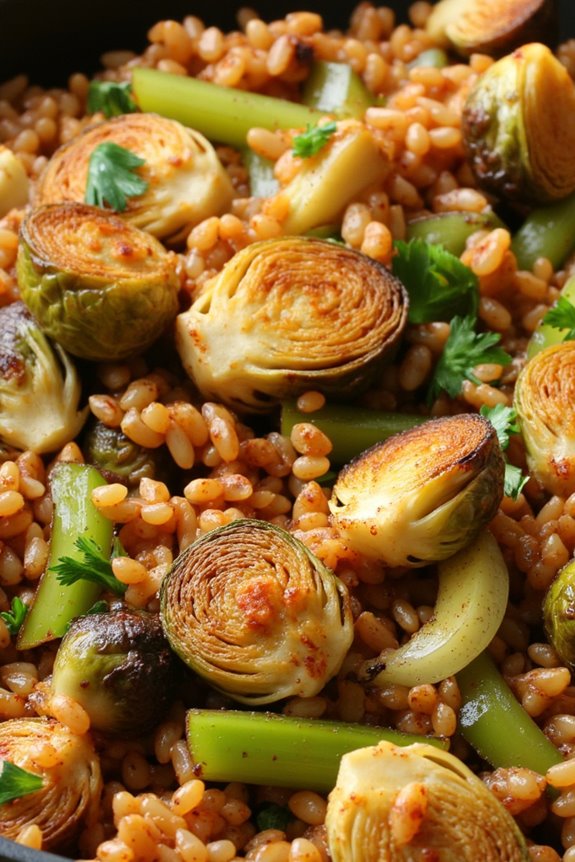 brussels sprout garlic rice delight