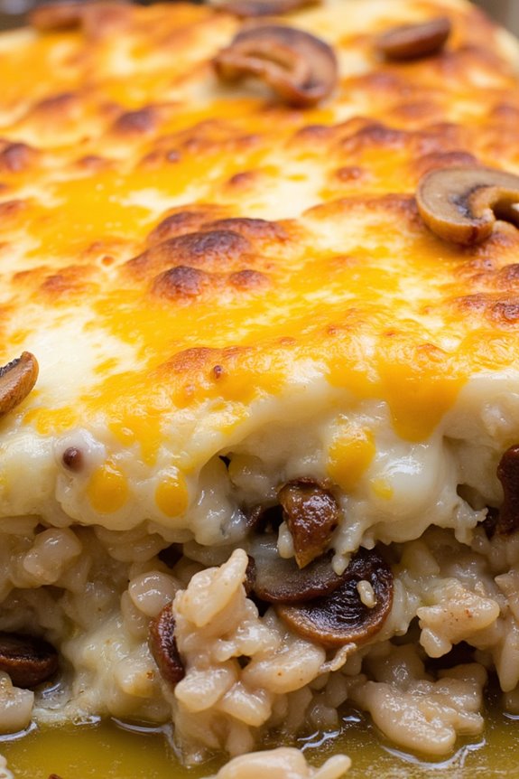 cheesy onion mushroom rice bake