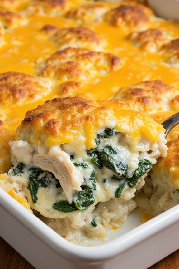 creamy chicken spinach rice bake