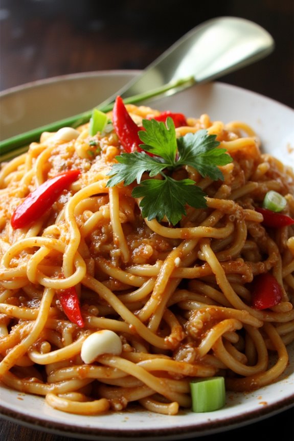 crispy garlic chili noodles