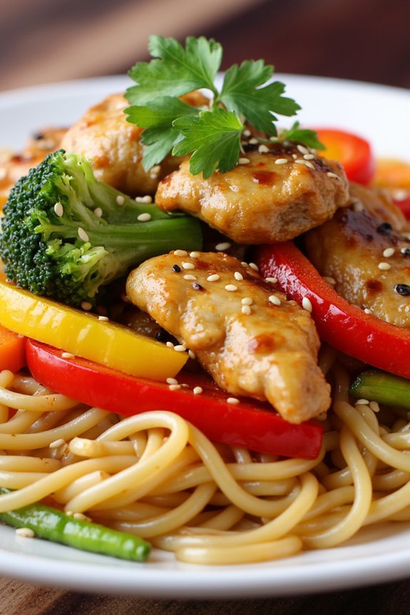 crispy noodles with vibrant sauce