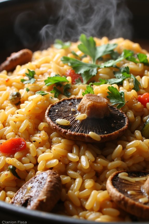 garlic herb rice with mushrooms