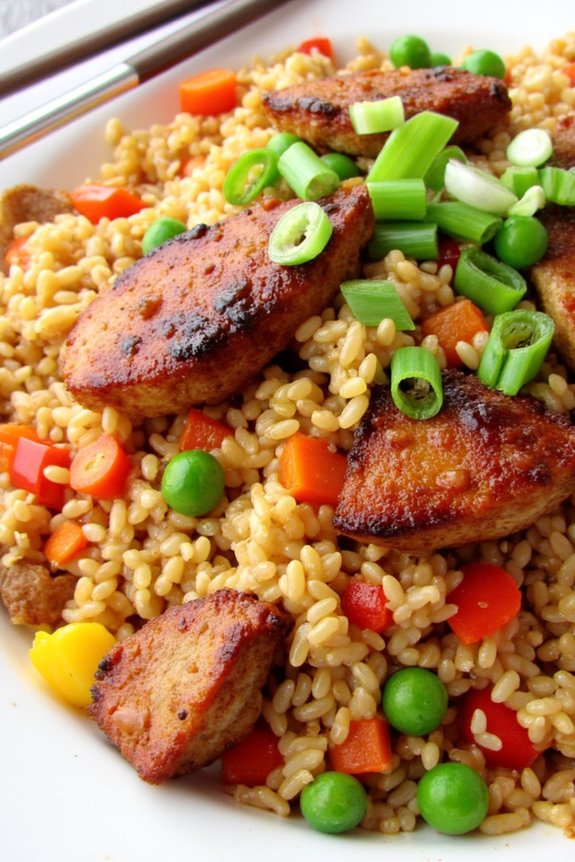 healthy bbq pork quinoa fried rice