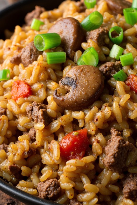 hearty beef mushroom rice