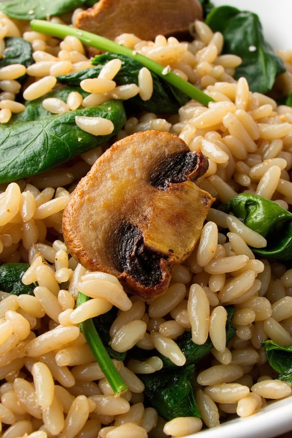 hearty mushroom spinach rice