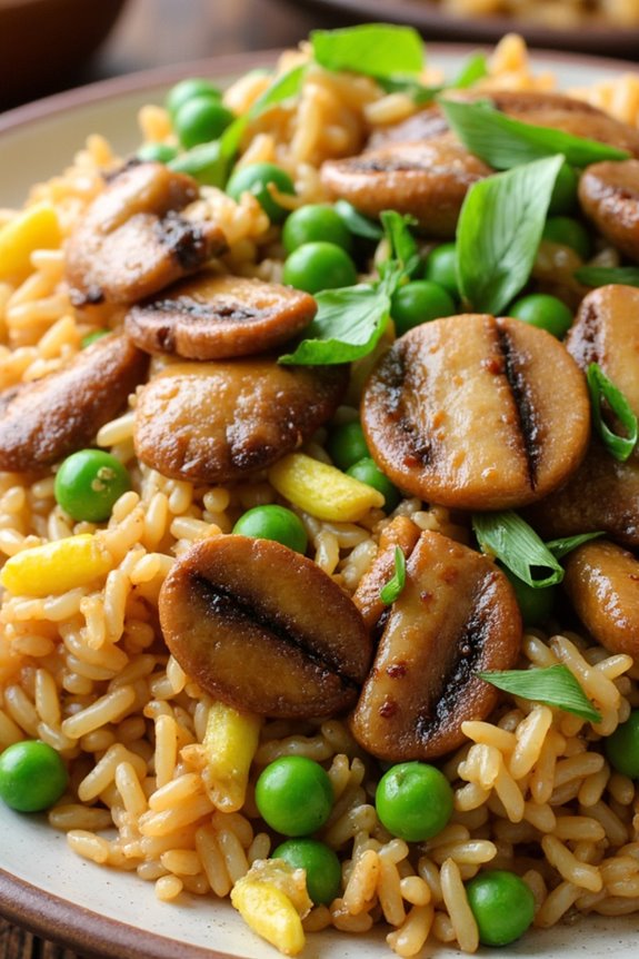 mushroom and pea fried rice