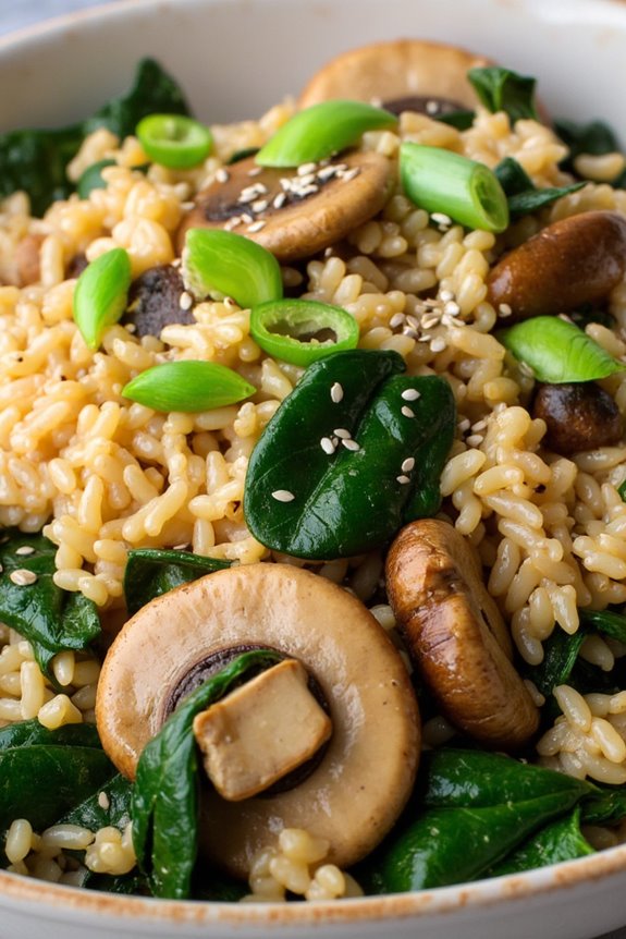 nutritious spinach mushroom fried rice