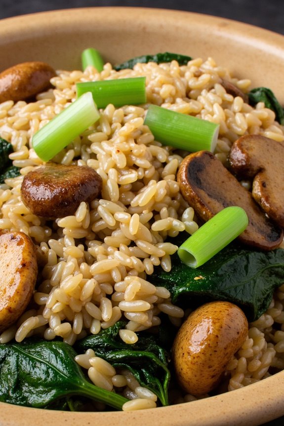 nutritious spinach mushroom fried rice