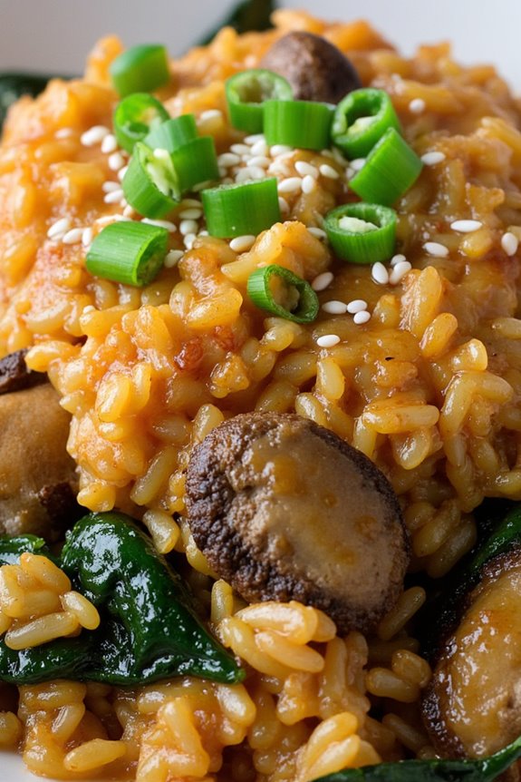 oven baked mushroom spinach rice