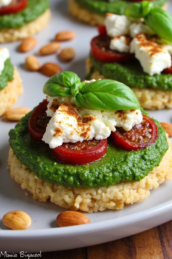 pesto and tomato rice cakes