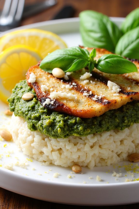 pesto chicken rice cakes
