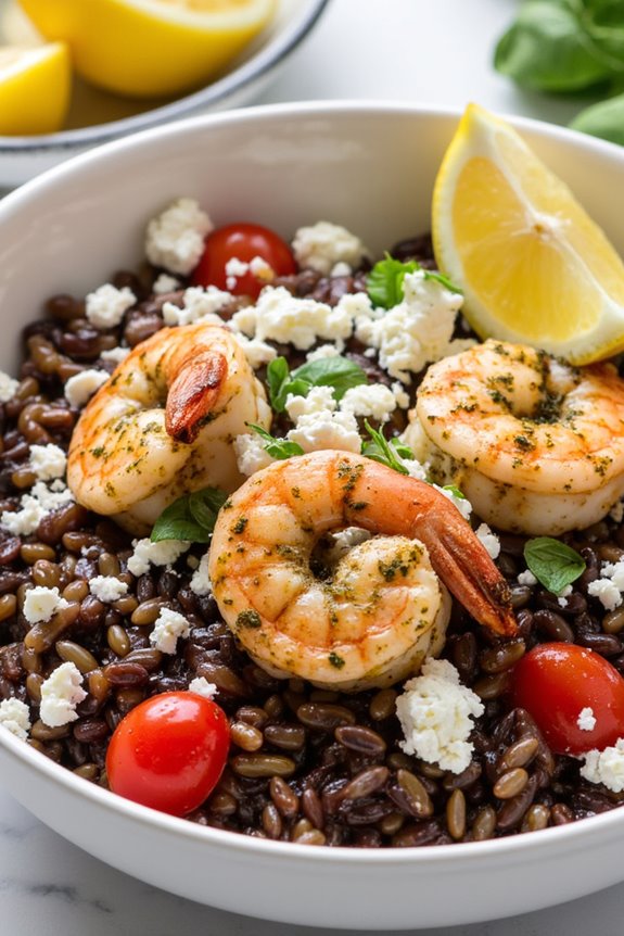 pesto grilled shrimp rice bowl