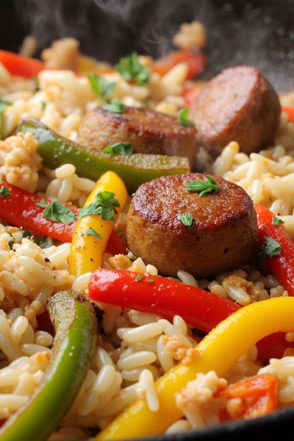 sausage peppers rice casserole