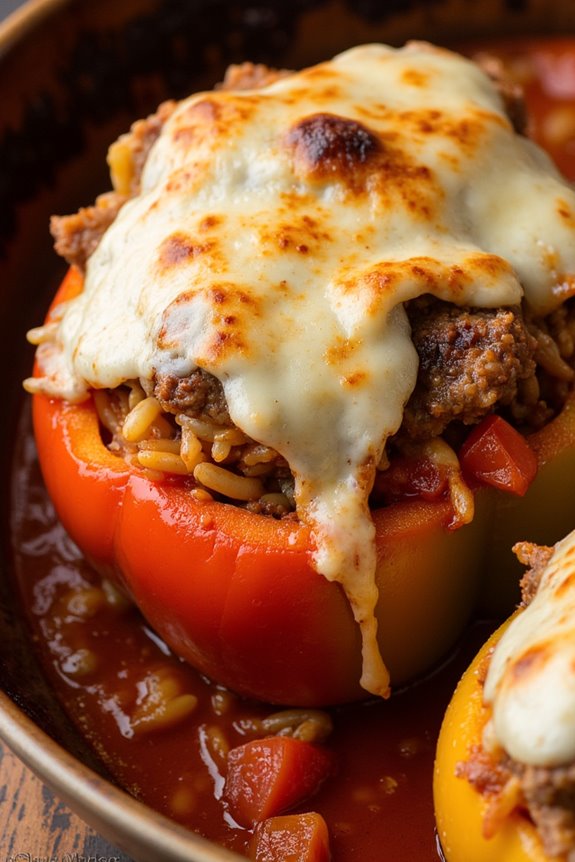 sausage stuffed colorful bell peppers