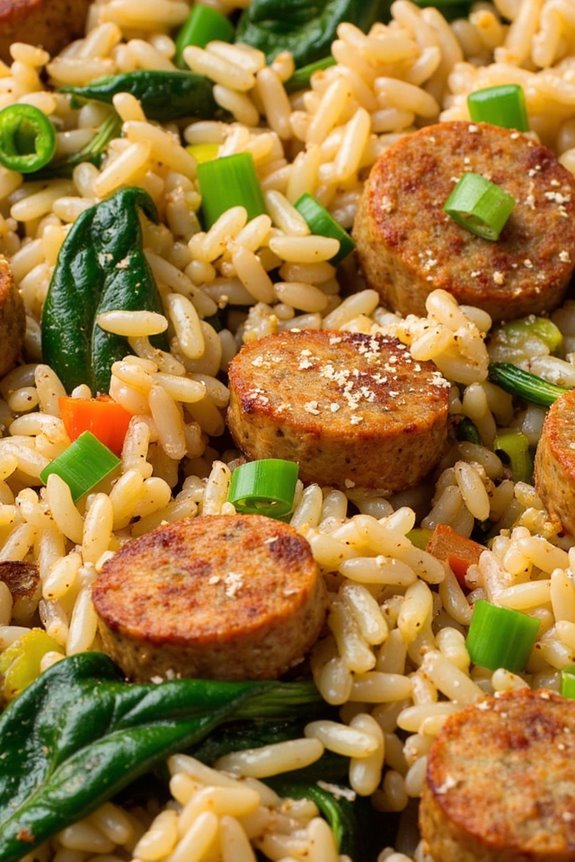 savory sausage spinach rice