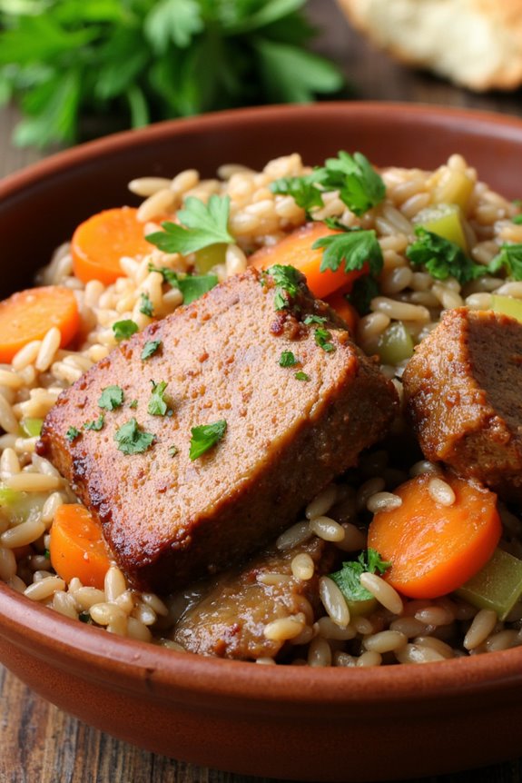 savory slow cooked pork pilaf
