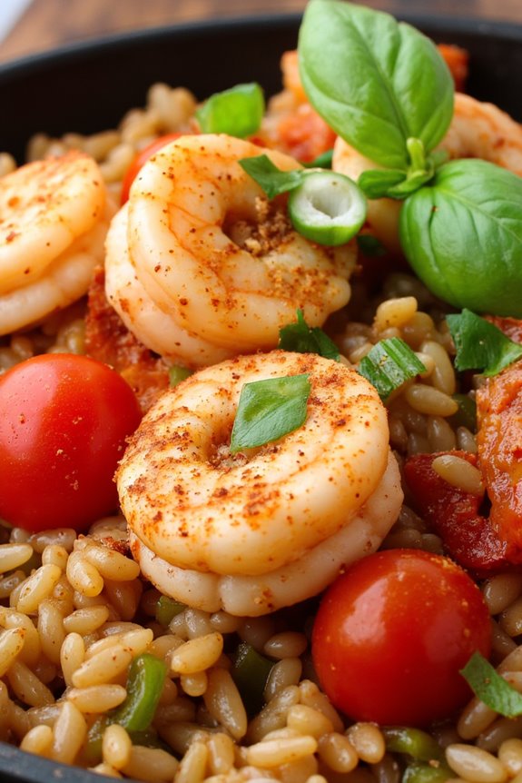 shrimp rice tomatoes basil