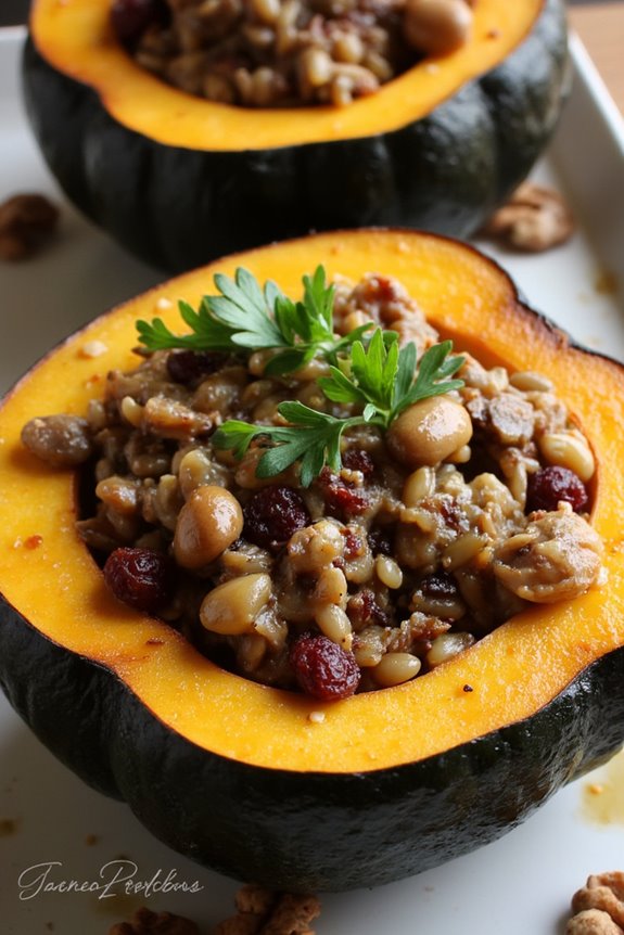 stuffed squash with mushroom rice