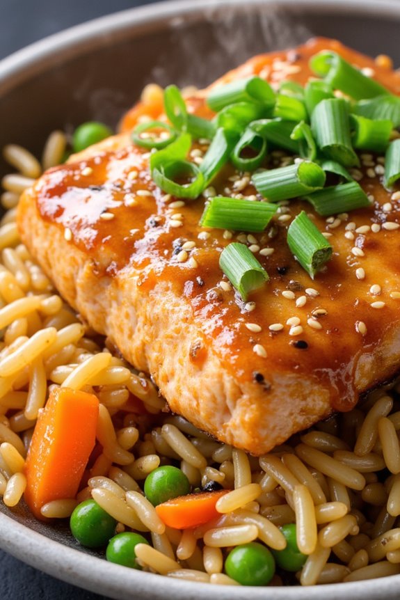 teriyaki salmon rice dish
