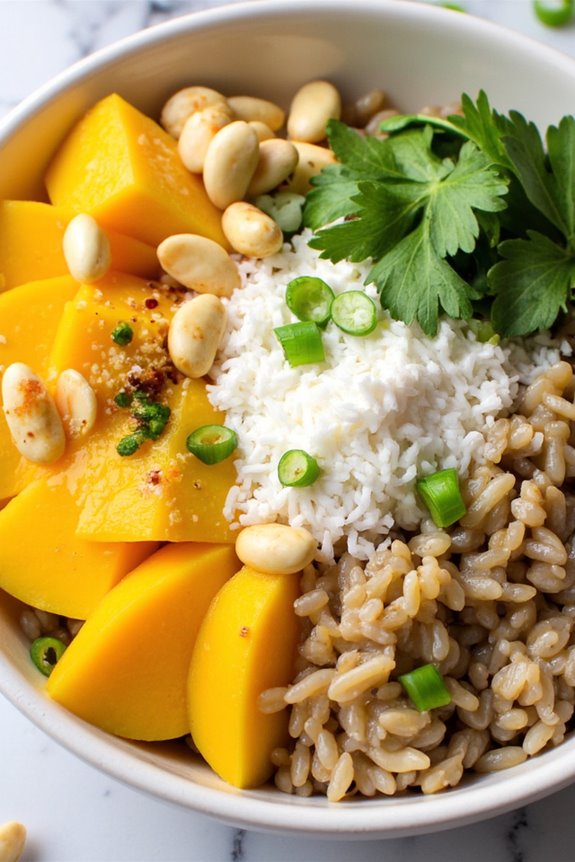 tropical mango coconut rice bowl