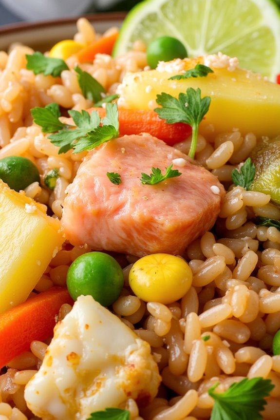 tropical pineapple salmon fried rice