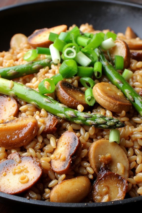 vegetarian mushroom asparagus fried rice